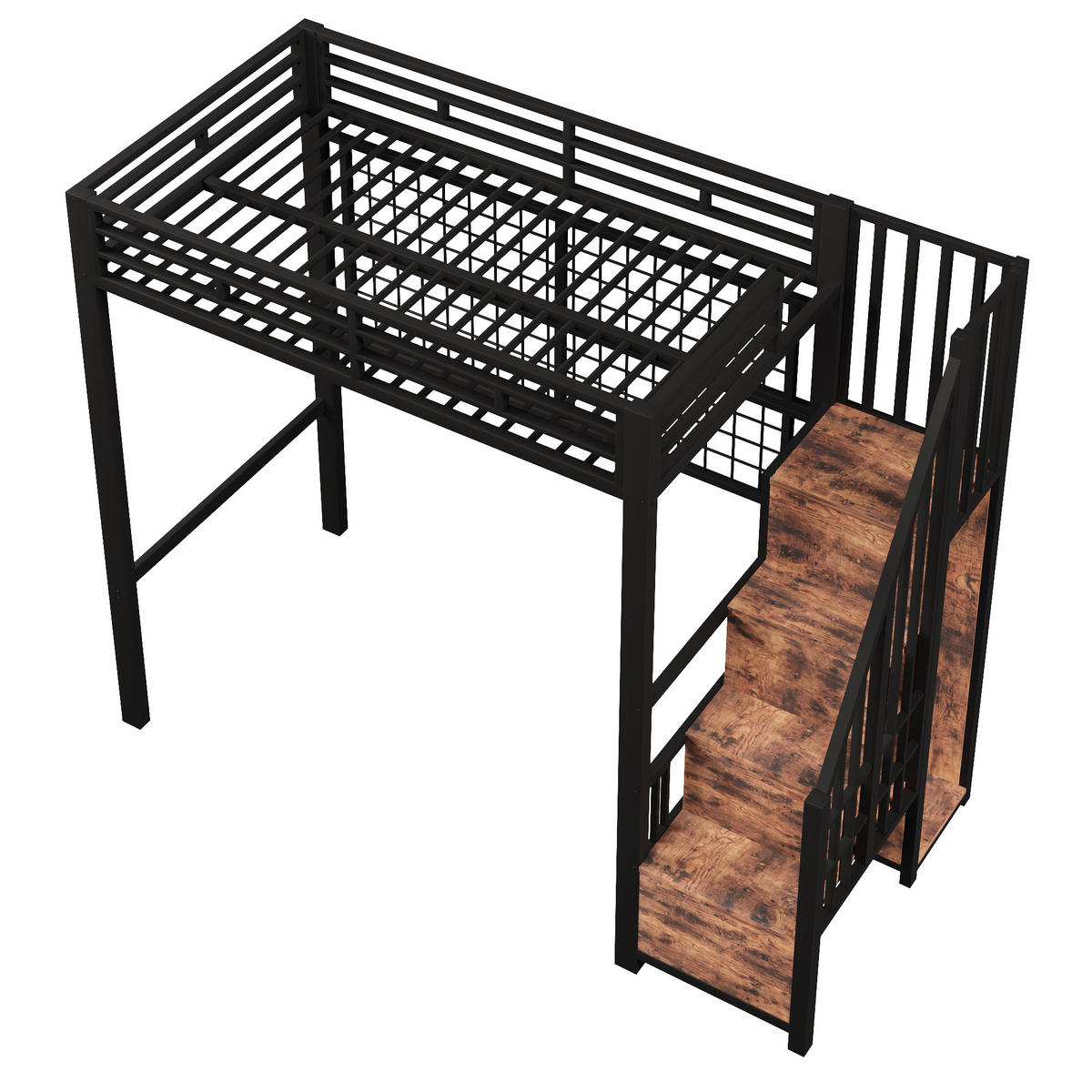 HOCHBETT mit Stauraumleiter 90x200 cm Metall Schwarz mit LED - Schwarz, Metall (90/200cm) - Meubliv