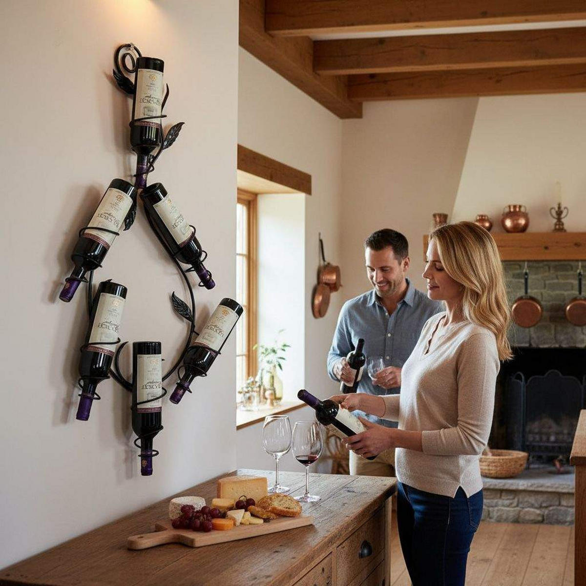 WEINREGAL "Natura" 100cm aus Metall Flaschenständer Wandregal - Schwarz, Metall (45/100/10cm) - DanDiBo