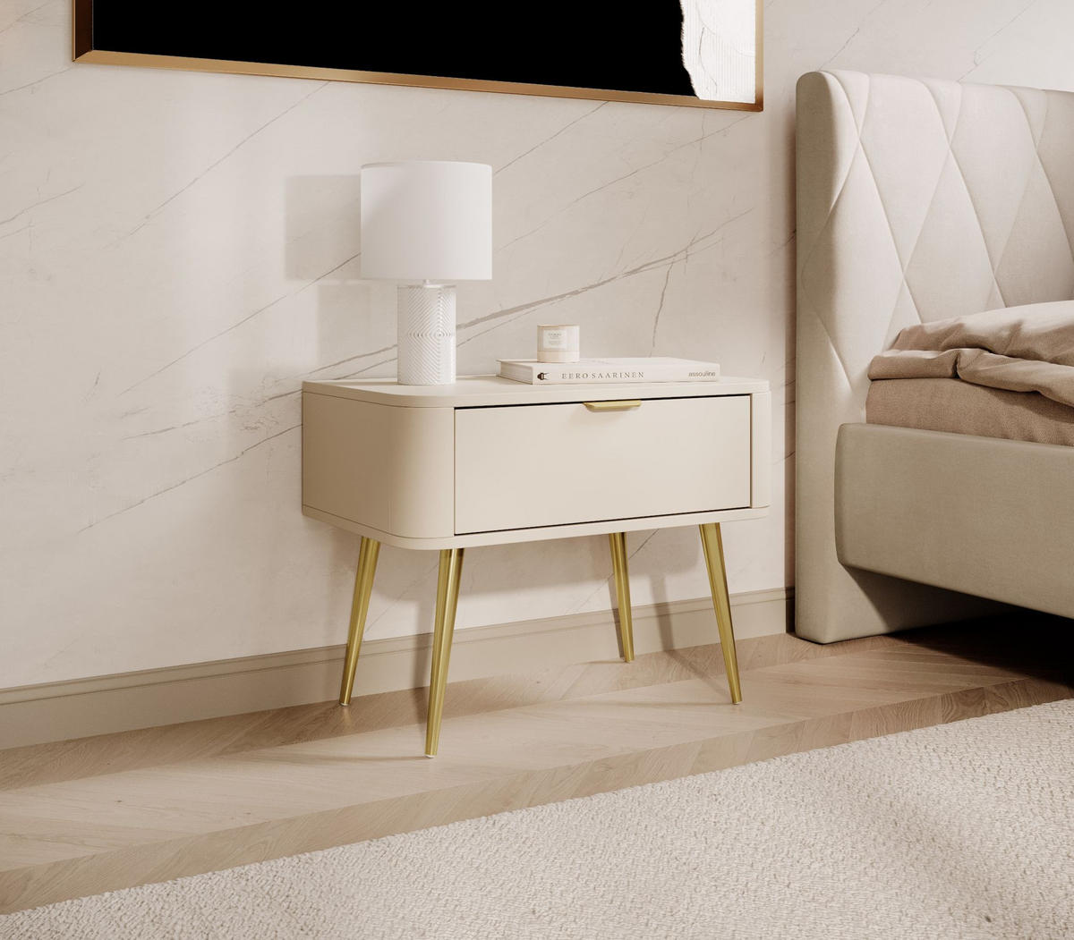 NACHTTISCH Oval Beige 63 cm - Beige/Goldfarben, Holzwerkstoff/Metall (62.6/49.2/38cm) - Selsey