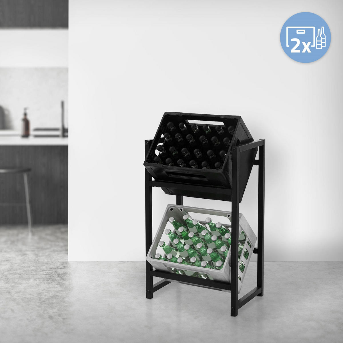 GETRÄNKEKISTENREGAL - Schwarz, Metall (31/75.5/47cm) - ML-DESIGN