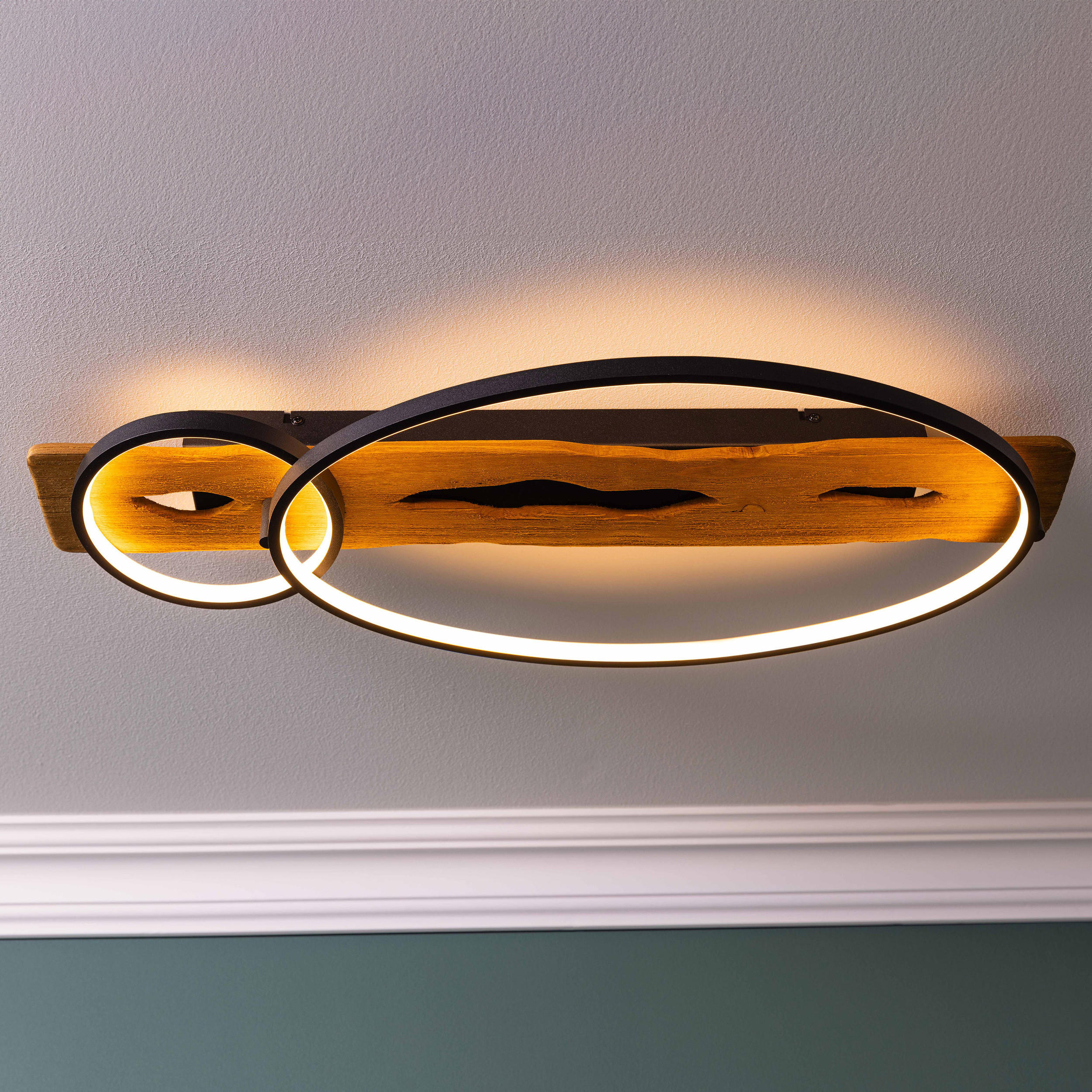 DECKENLEUCHTE Pirus G99292/76 - Schwarz, Holz (30.5/70/8.5cm) - Brilliant