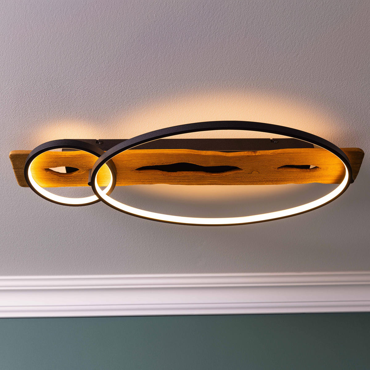 DECKENLEUCHTE Pirus G99292/76 - Schwarz, Holz (30.5/70/8.5cm) - Brilliant