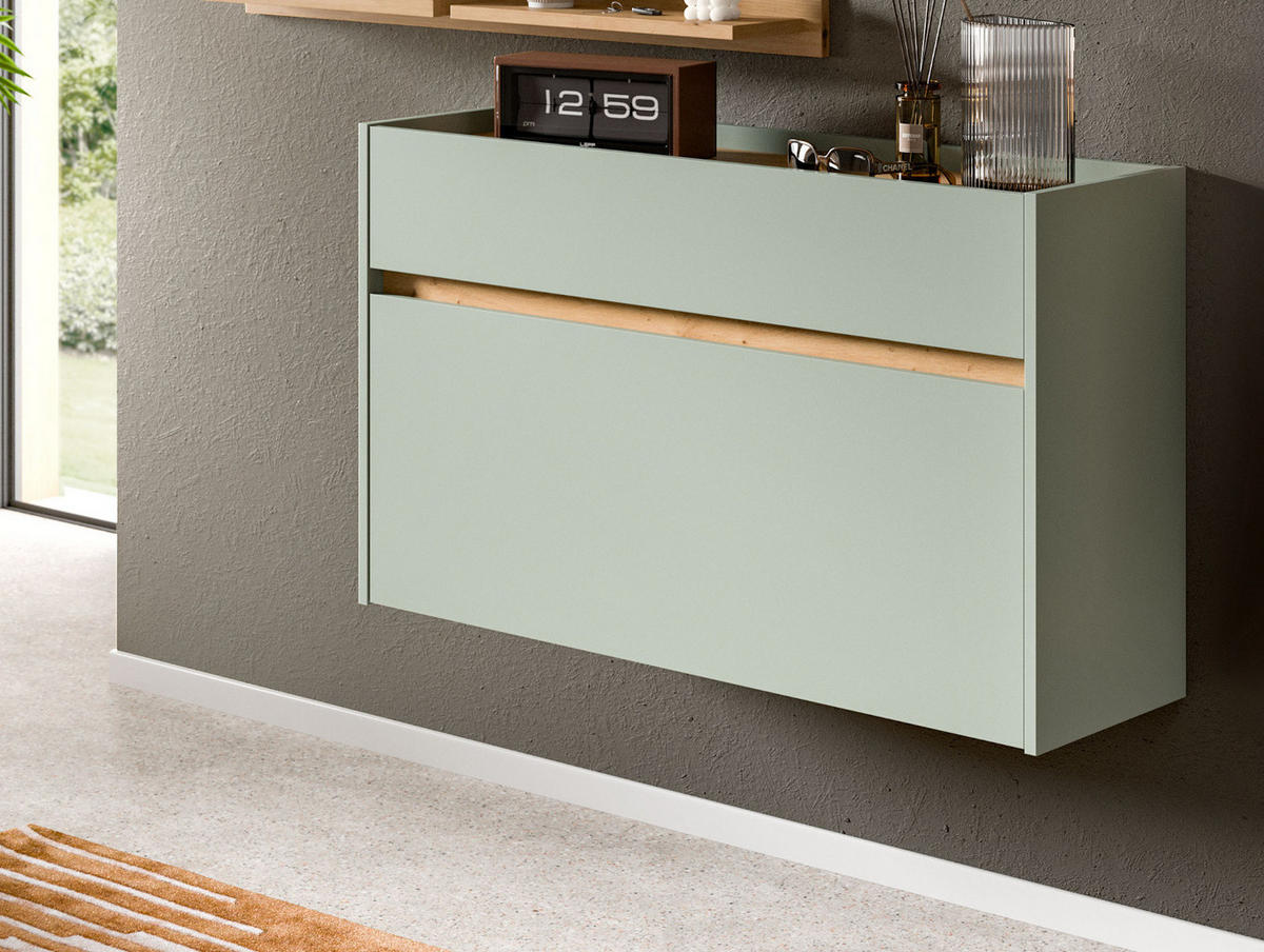 SCHUHKIPPER Salbei grün, Artisan Eiche 110 cm, Schuhschrank hängend - Salbeigrün/Eiche Artisan, Holzwerkstoff (110/61/32cm) - Inn.Furn