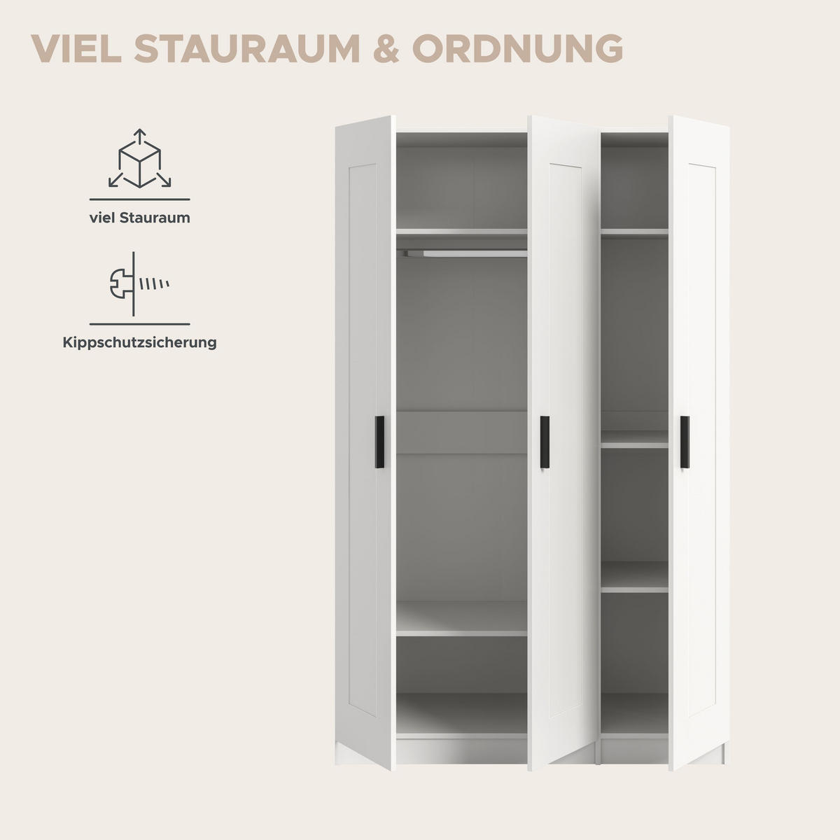KLEIDERSCHRANK 3-türig VISBY (B/H/T: ca. 120/195/56 cm) in weiß/weiß - Weiß, Holzwerkstoff (120/195/56cm)