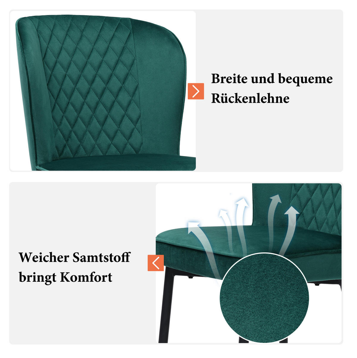 ESSZIMMERSTUHL Samt Green mit Metallgestell - Grün, Metall (43/86/47.1cm) - Meubliv