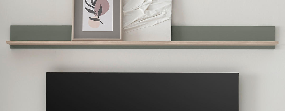 WANDBOARD in Salbei grün, Barista Eiche, Wandregal 170 x 15 cm - Salbeigrün/Eichefarben, Holzwerkstoff/Metall (170/15/17cm) - Furn.Design