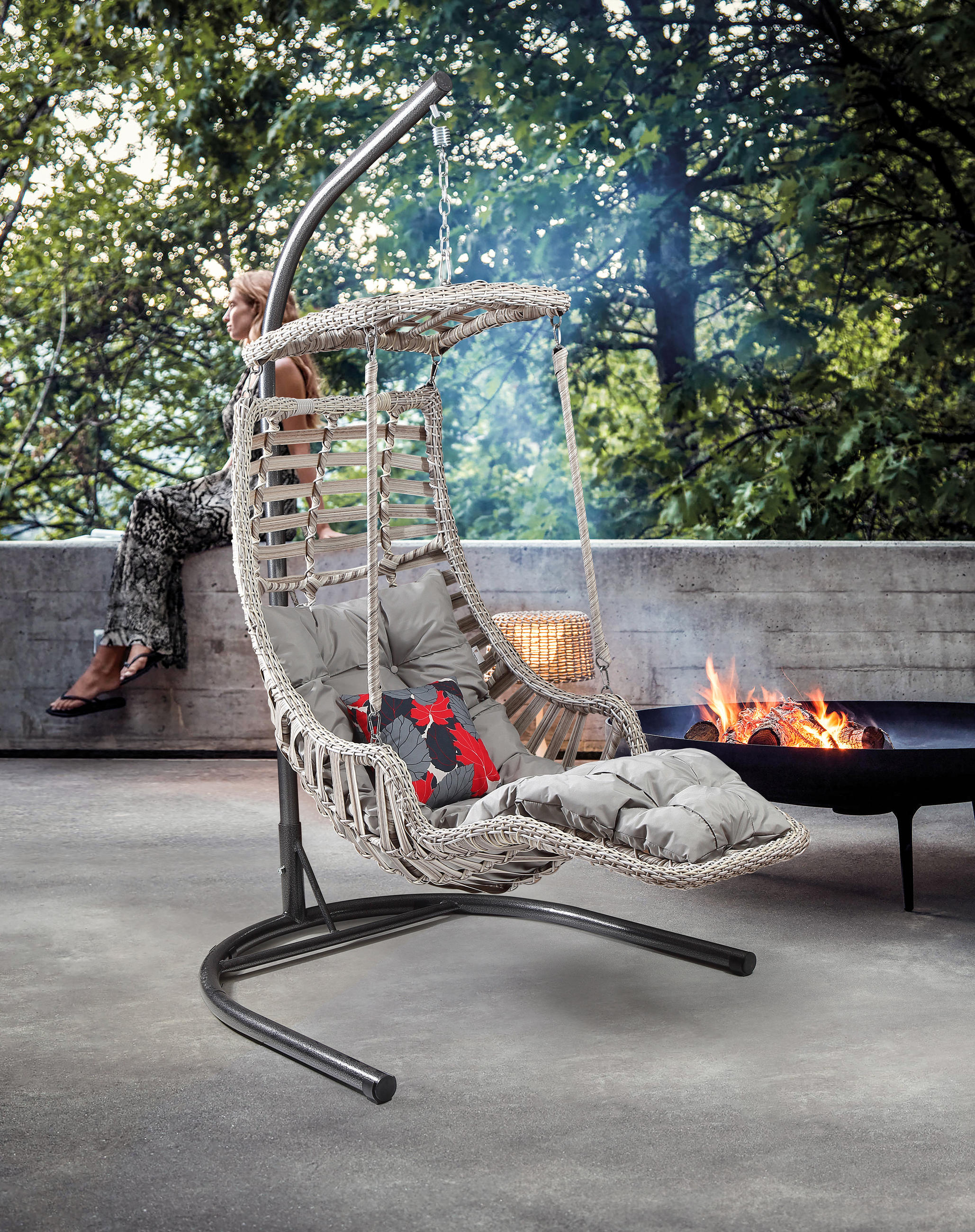 HÄNGESESSEL Gartenschaukel Rattan mit Gestell Hängeschaukel Alaca Weiß - Weiß, Metall (120/212/106cm) - Gowoll