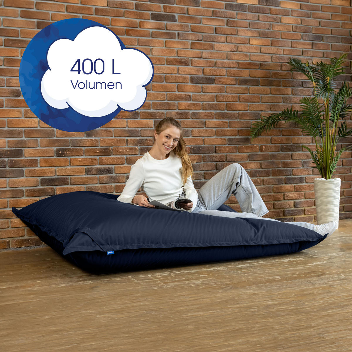 SITZSACK XXL Caree blaugrau, 140x180cm groß für Outdoor - Blaugrau, Textil (180/140/30cm) - Bruni