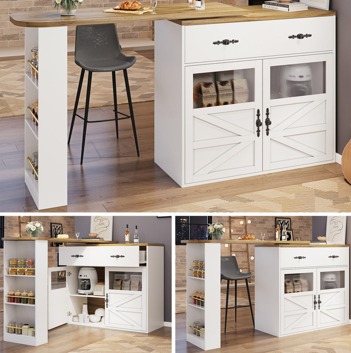 BARTISCH ausziehbar mit Stauraum 138-204 x 39 x 104 cm Weiß - Weiß, Holzwerkstoff (35/104/204cm) - Meubliv