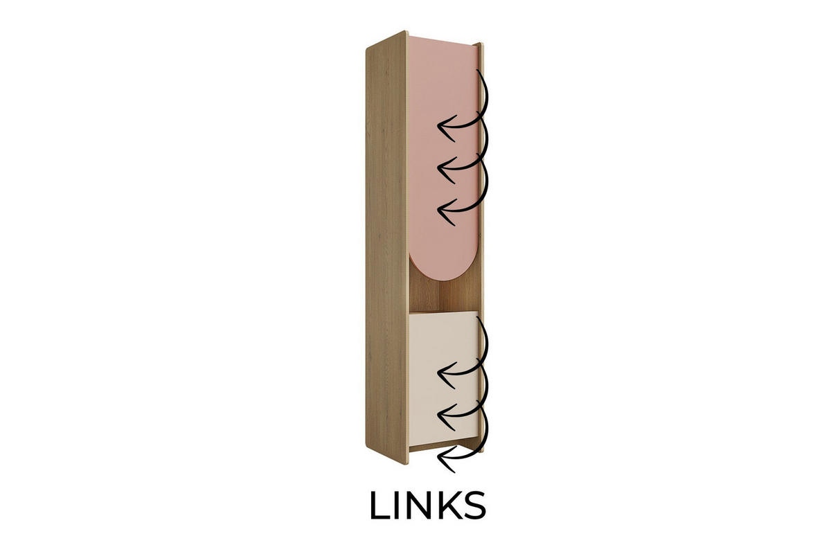 KINDERREGAL LEXO 04 43/198/40 cm in Eiche Cremona/Macadamia/Puderrosa (links) - Eichefarben/Beige, Holzwerkstoff (43/198/40cm) - Deine Möbel 24