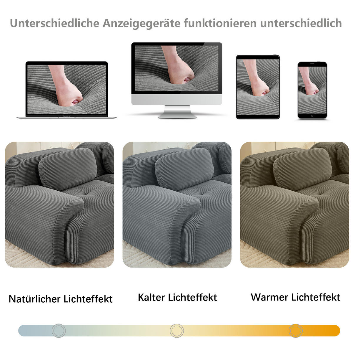 ECKSOFA 298/178/70 cm in Grau aus Cordstoff, modular und montagefrei - Grau, Textil (178/298cm) - Flora Grace