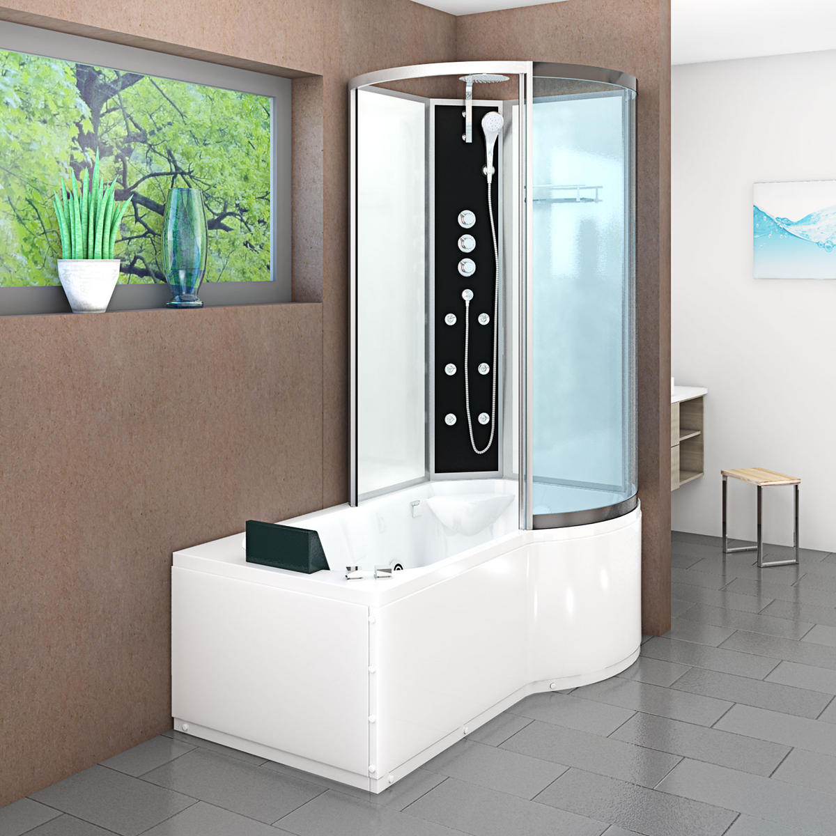 WHIRLPOOL Wanne Duschkabine ws K50-L02-WP-EC 170x1 - Weiß, Glas/Kunststoff (98/225/170cm) - AcquaVapore by Sandra Jentho