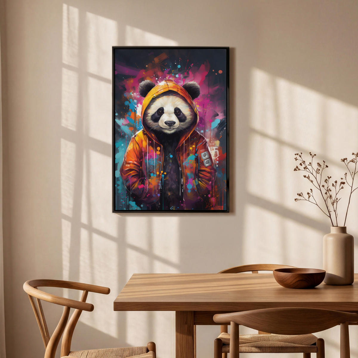 LEINWAND Bilder mit Rahmen - Panda - Jacke - Graffiti - Orange - 60x90 - Orange, Textil (60/90cm) - MuchoWow