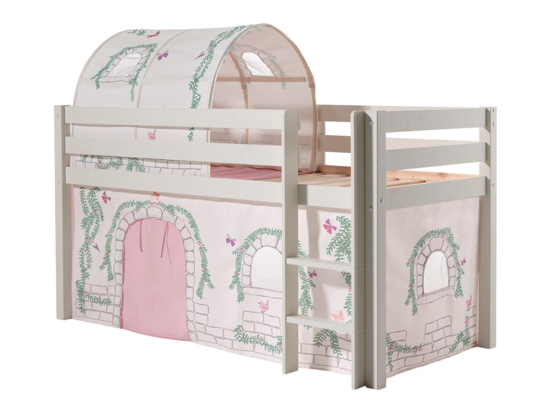 KINDERBETT Karolina 210x114x106 Massivholz Weiß Textilset Burg 2 - Hellgrau/Weiß, Holz (90/200cm) - 58aufmkessel