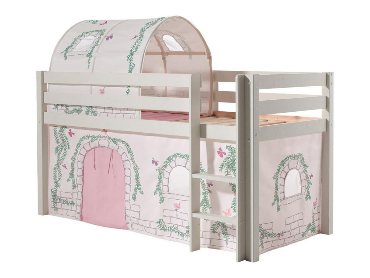 KINDERBETT Karolina 210x114x106 Massivholz Weiß Textilset Burg 2 - Hellgrau/Weiß, Holz (90/200cm) - 58aufmkessel