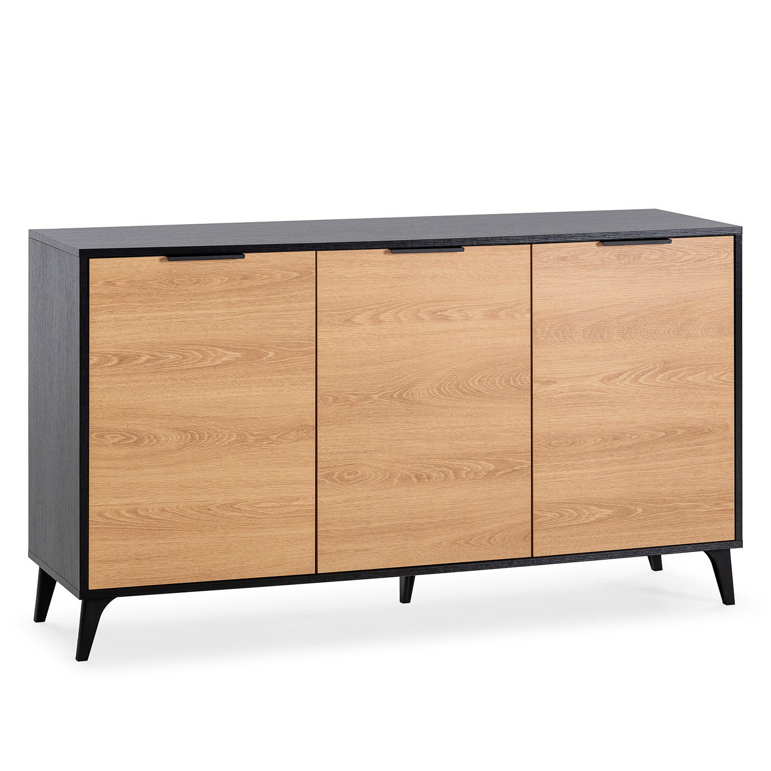 SIDEBOARD Kalma 3 Türen Schwarz/Eiche - Schwarz, Holzwerkstoff (136/76/40cm)