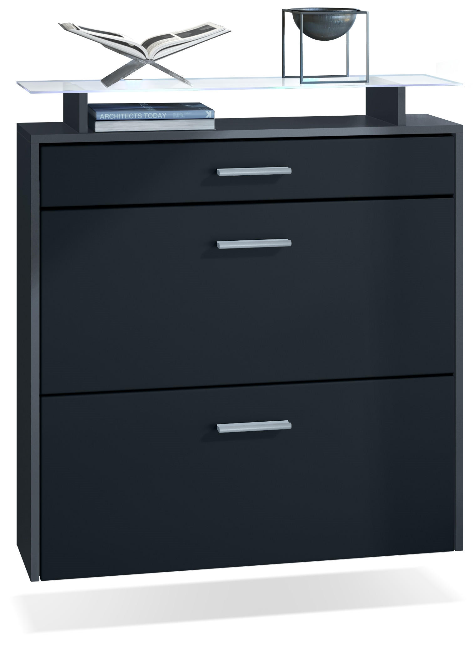 SCHUHSCHRANK Malea Fronten in Schwarz matt - Schwarz, Holzwerkstoff (89/96/23cm) - Vladon