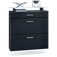 SCHUHSCHRANK Malea Fronten in Schwarz matt - Schwarz, Holzwerkstoff (89/96/23cm) - Vladon