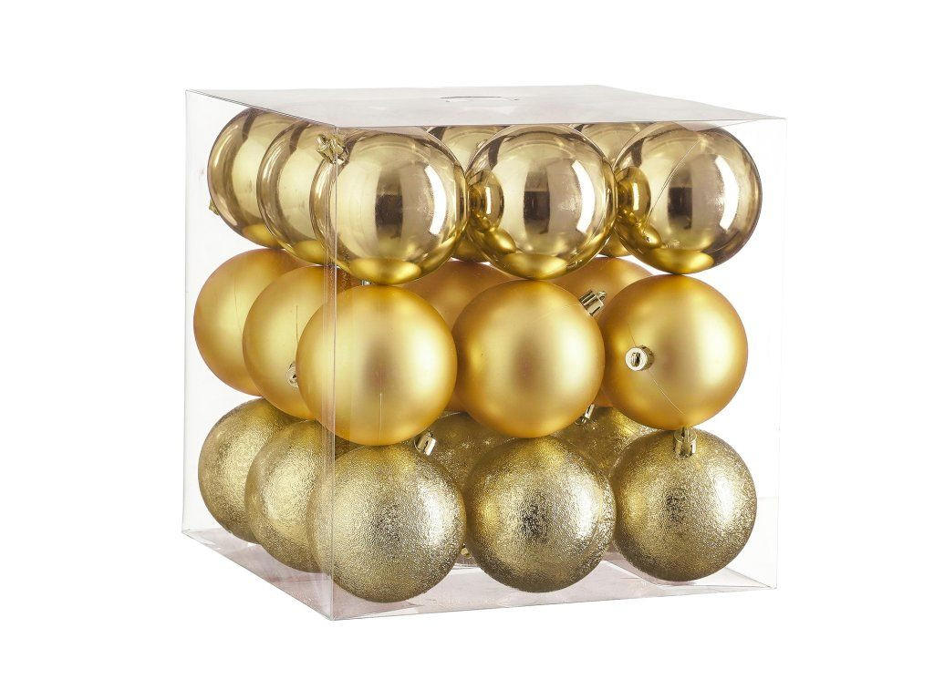 WEIHNACHTSBAUMSCHMUCK-SET 27-teilig Christbaumkugeln Gold Mix, Ø 8 cm, Kunststoff - Goldfarben, Kunststoff (40/40/40cm) - LAALU