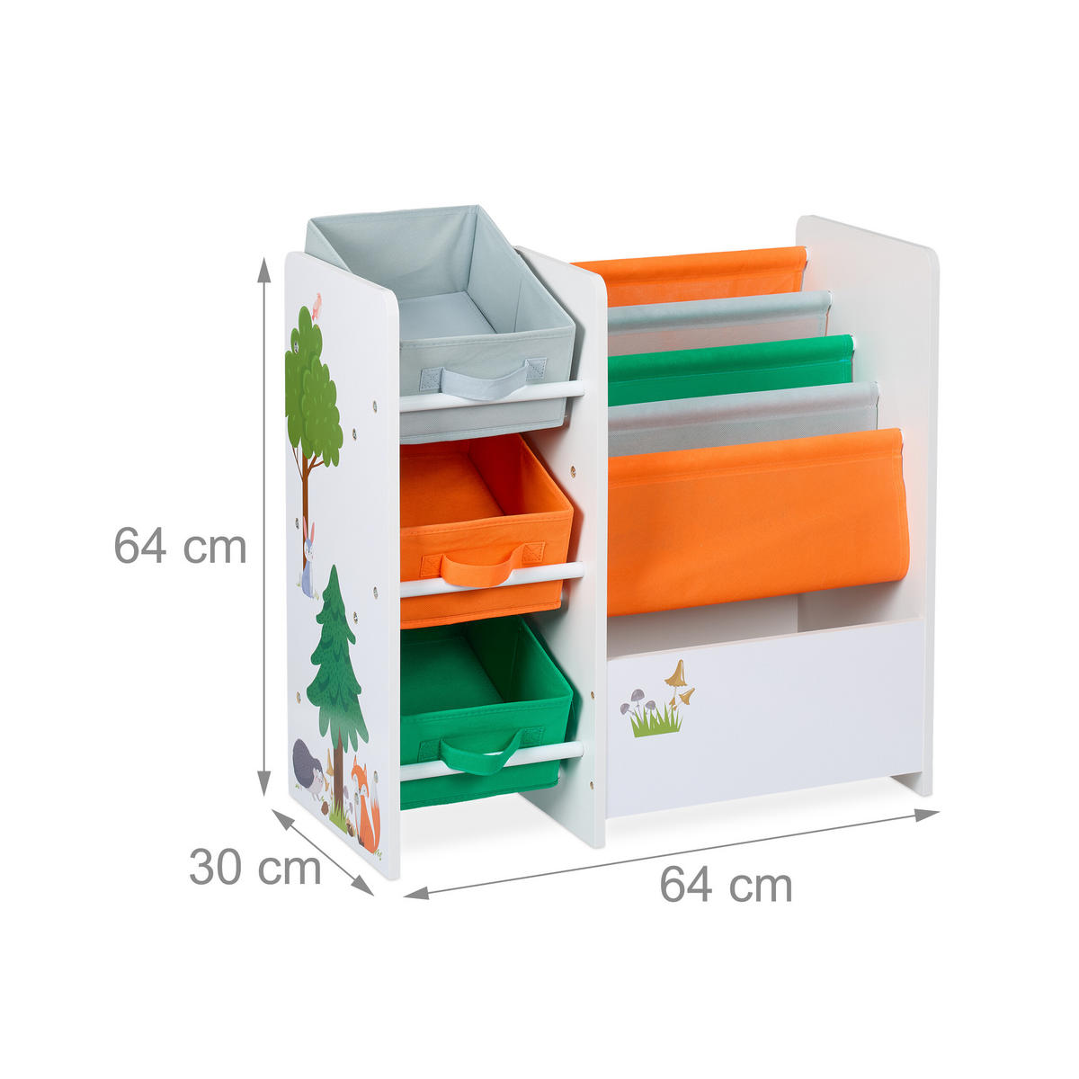 KINDERREGAL - Multicolor, Holzwerkstoff/Textil (64/64/30cm) - Relaxdays