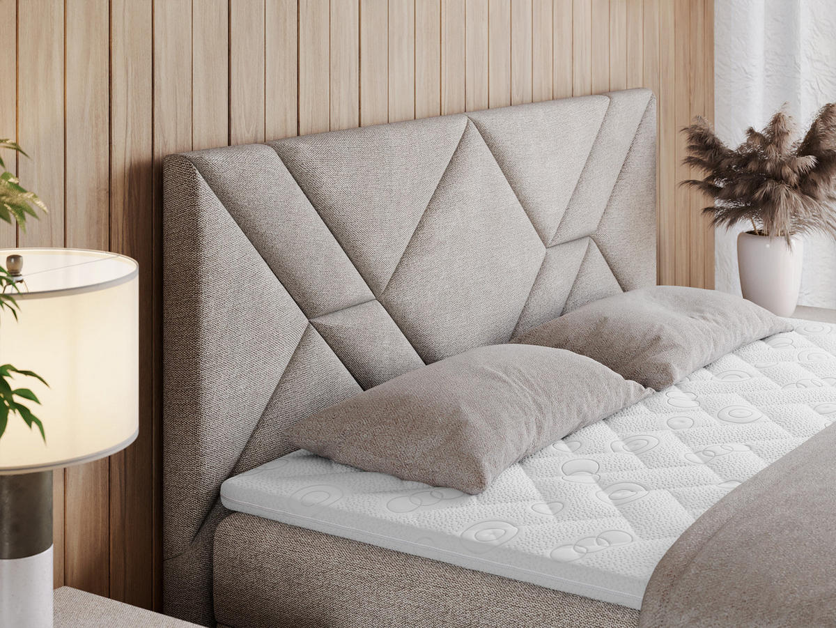 BOXBETT NEOMI 160/200 - Beige Strukture - H3 - Visco - Beige, Holz/Textil (160/200cm)