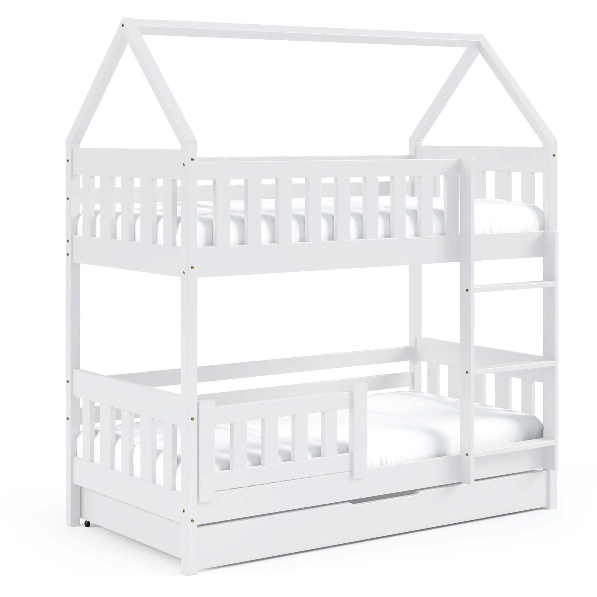 ETAGENBETT Holzbett LUMBE, Hausform - Weiß, Holz (80/160cm) - KONSIMO®