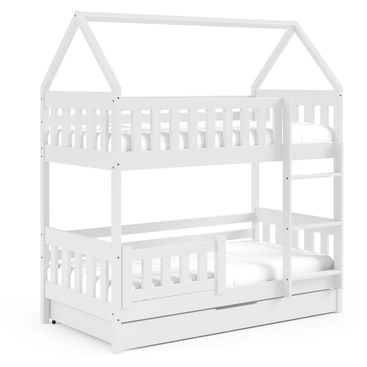 ETAGENBETT Holzbett LUMBE, Hausform - Weiß, Holz (80/190cm) - KONSIMO®