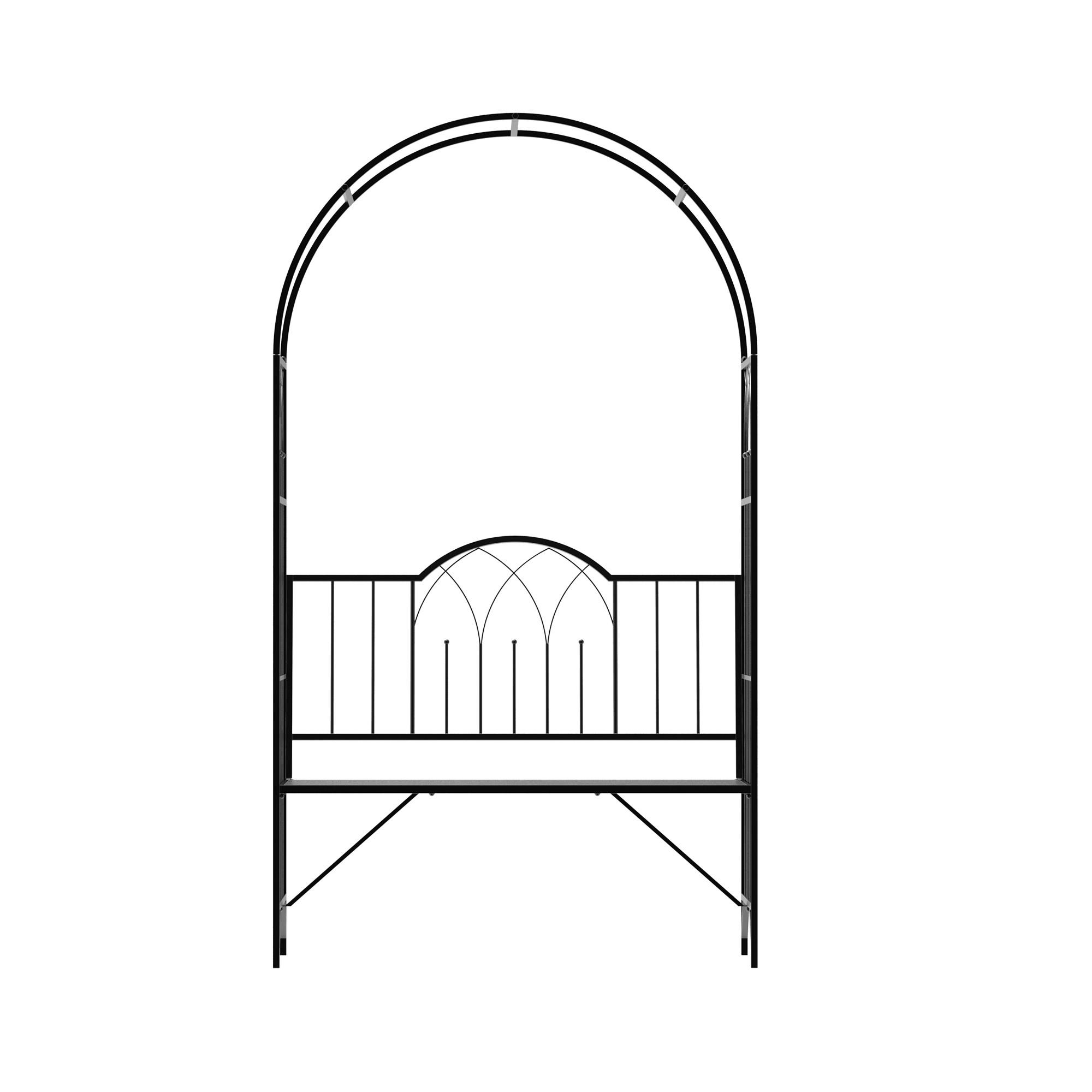 ROSENBOGEN mit Bank, 115 x 59 x 203 cm, Metall, Schwarz - Schwarz, Metall (115/203/59cm) - Outsunny