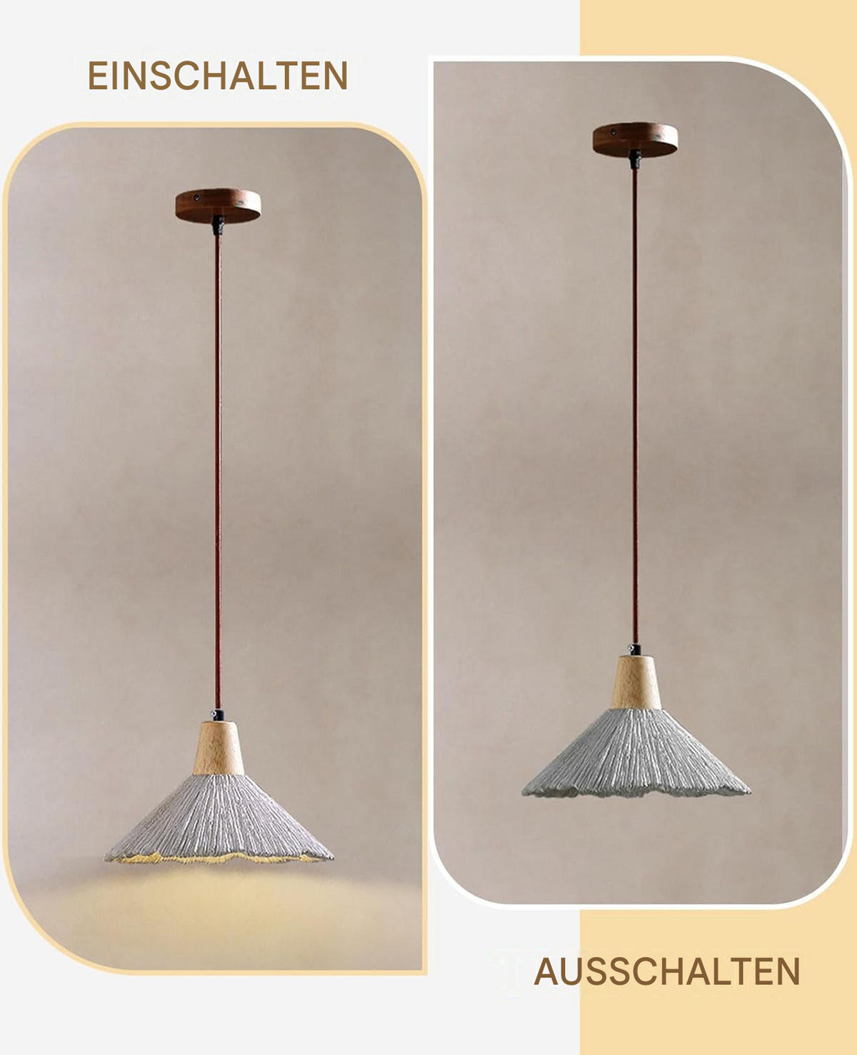 PENDELLEUCHTE Beton & Holz, Wabi Sabi 16CM - Gelb, Naturmaterialien (16/26/16cm) - Authentics