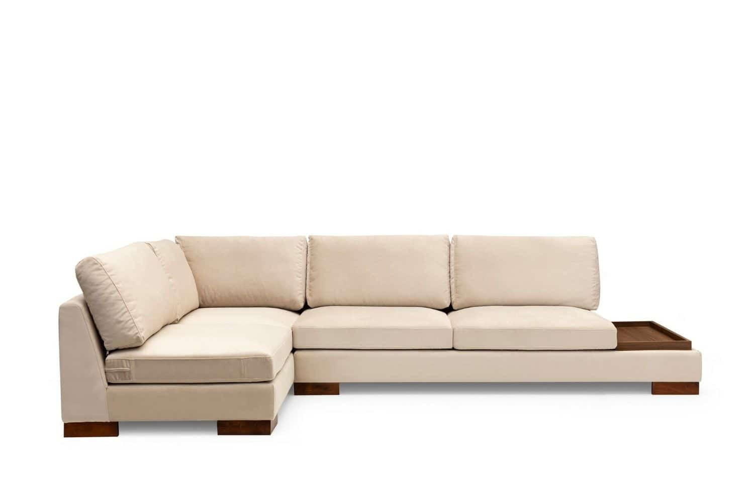 ECKSOFA mit Hocker und Lounge-Design - Beige/Walnussfarben, Holz/Textil (313/193cm) - myHomelando