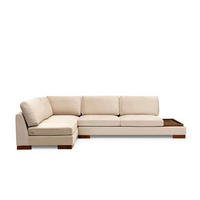 ECKSOFA mit Hocker und Lounge-Design - Beige/Walnussfarben, Holz/Textil (313/193cm) - myHomelando