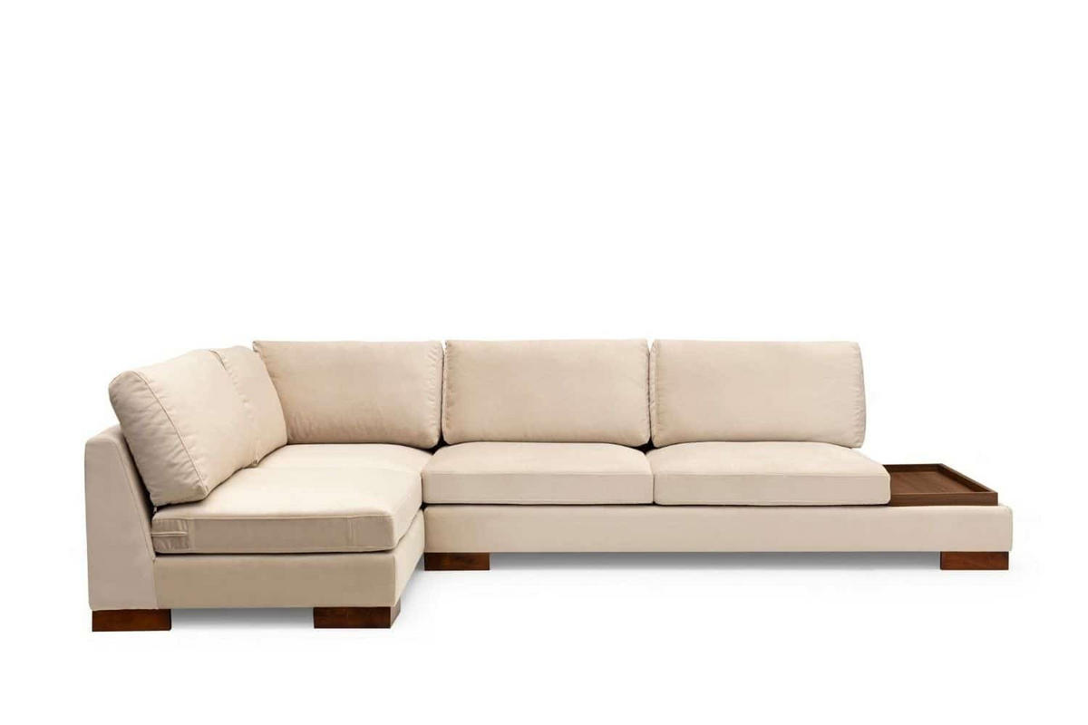 ECKSOFA mit Hocker und Lounge-Design - Beige/Walnussfarben, Holz/Textil (313/193cm) - myHomelando