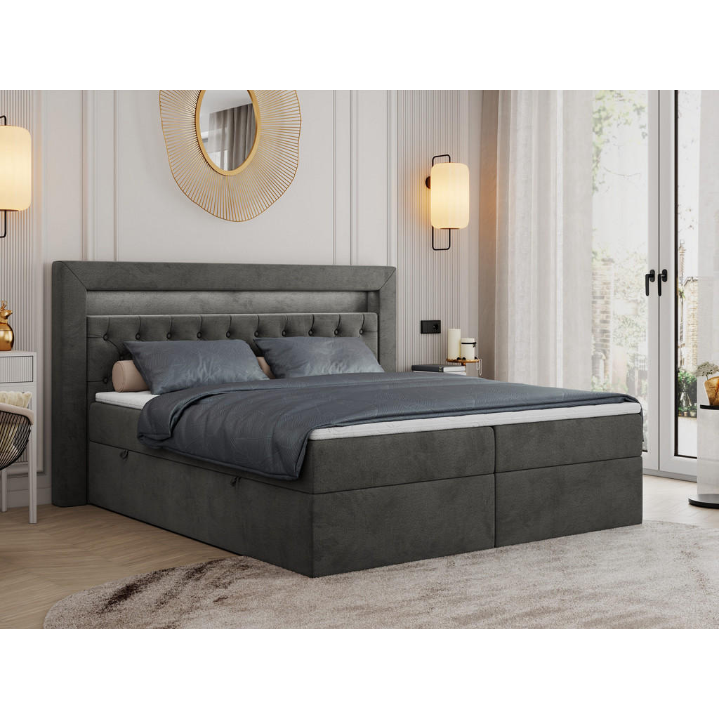 Thumbnail - MKS Boxbett, Dunkelgrau, Textil, 2-Sitzer, H3, Rechteckig, 120x200 cm, Schlafzimmer, Betten, Boxspringbetten