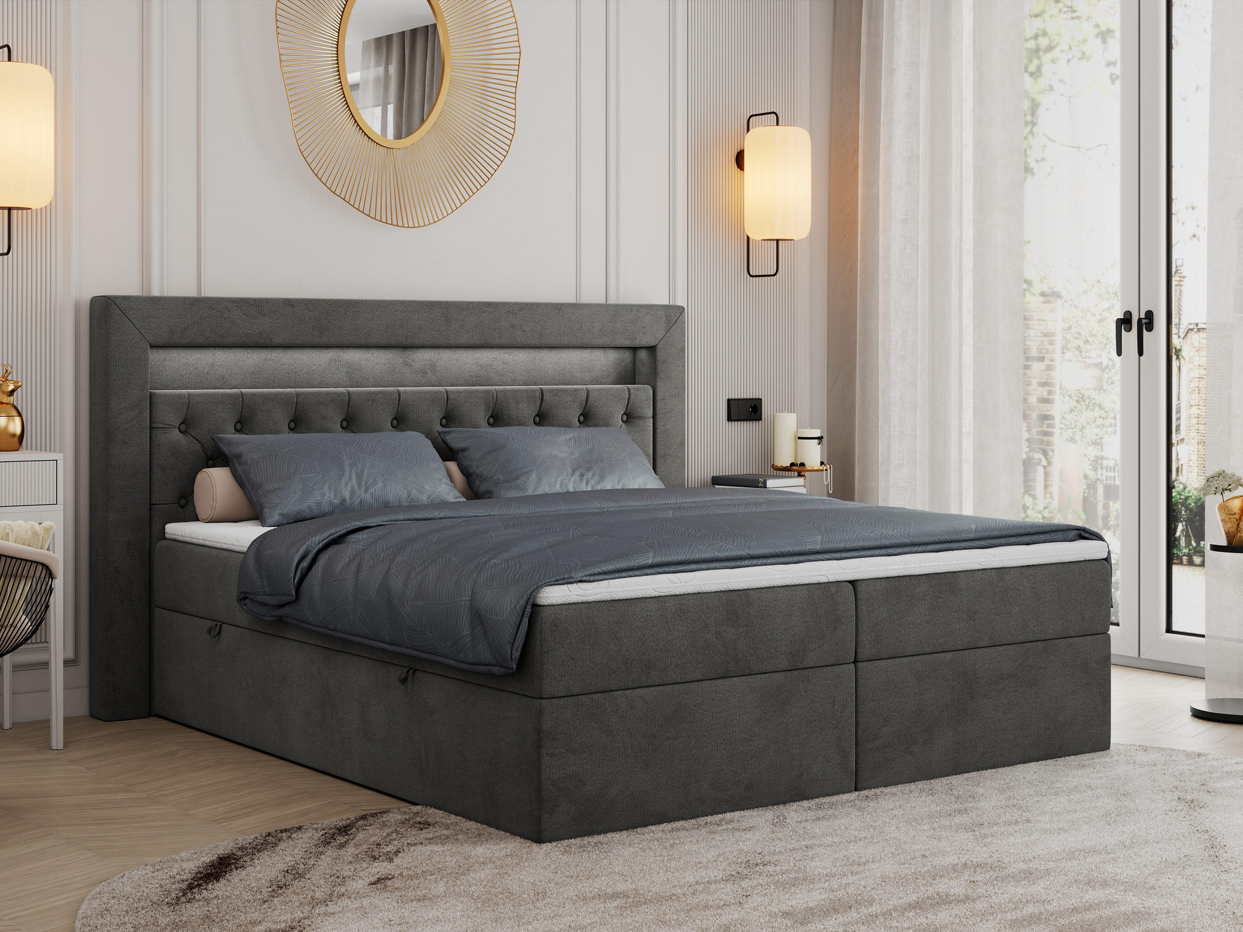 Thumbnail - MKS Boxbett, Dunkelgrau, Textil, 2-Sitzer, H3, Rechteckig, 180x200 cm, Schlafzimmer, Betten, Boxspringbetten