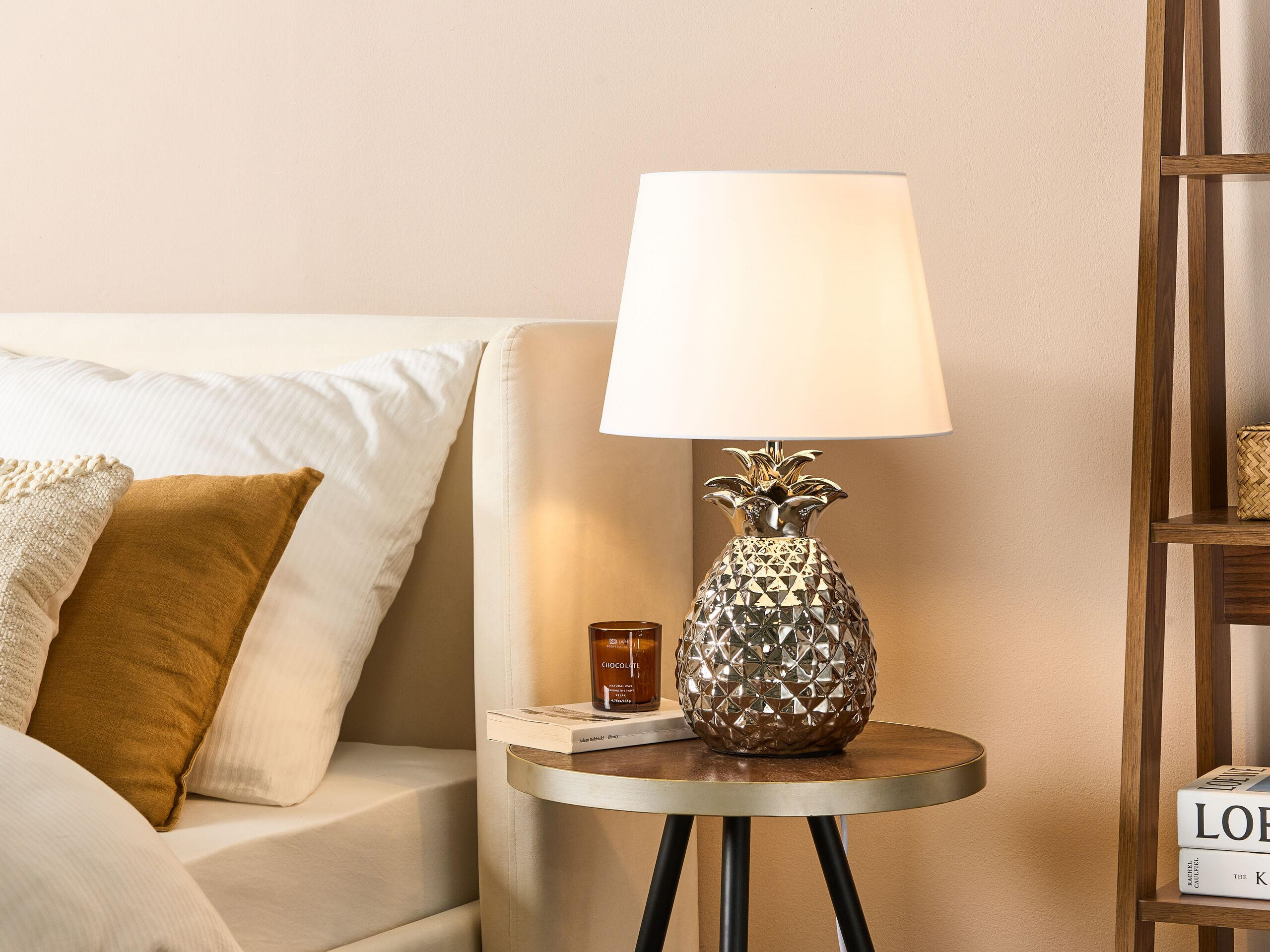TISCHLAMPE Pineapple 32/32/52 cm - Silberfarben, Keramik (32/32/52cm) - Beliani