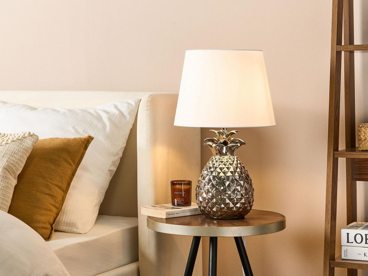 TISCHLAMPE Pineapple 32/32/52 cm - Silberfarben, Keramik (32/32/52cm) - Beliani