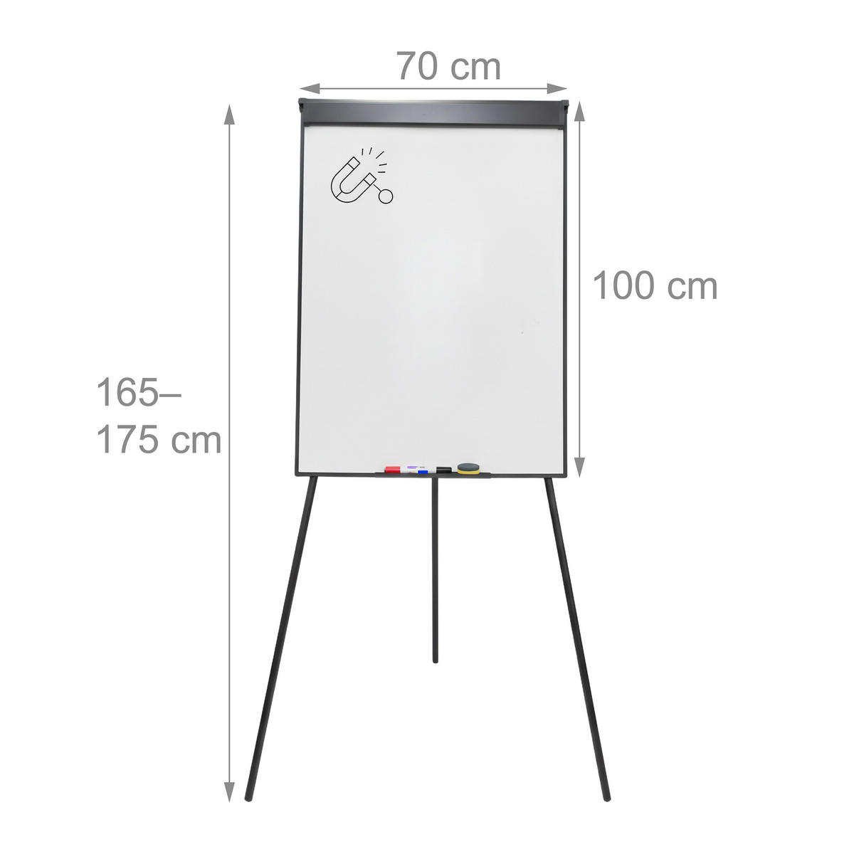 FLIPCHART Whiteboard - Schwarz, Kunststoff/Metall (70/100/1.1cm) - Relaxdays