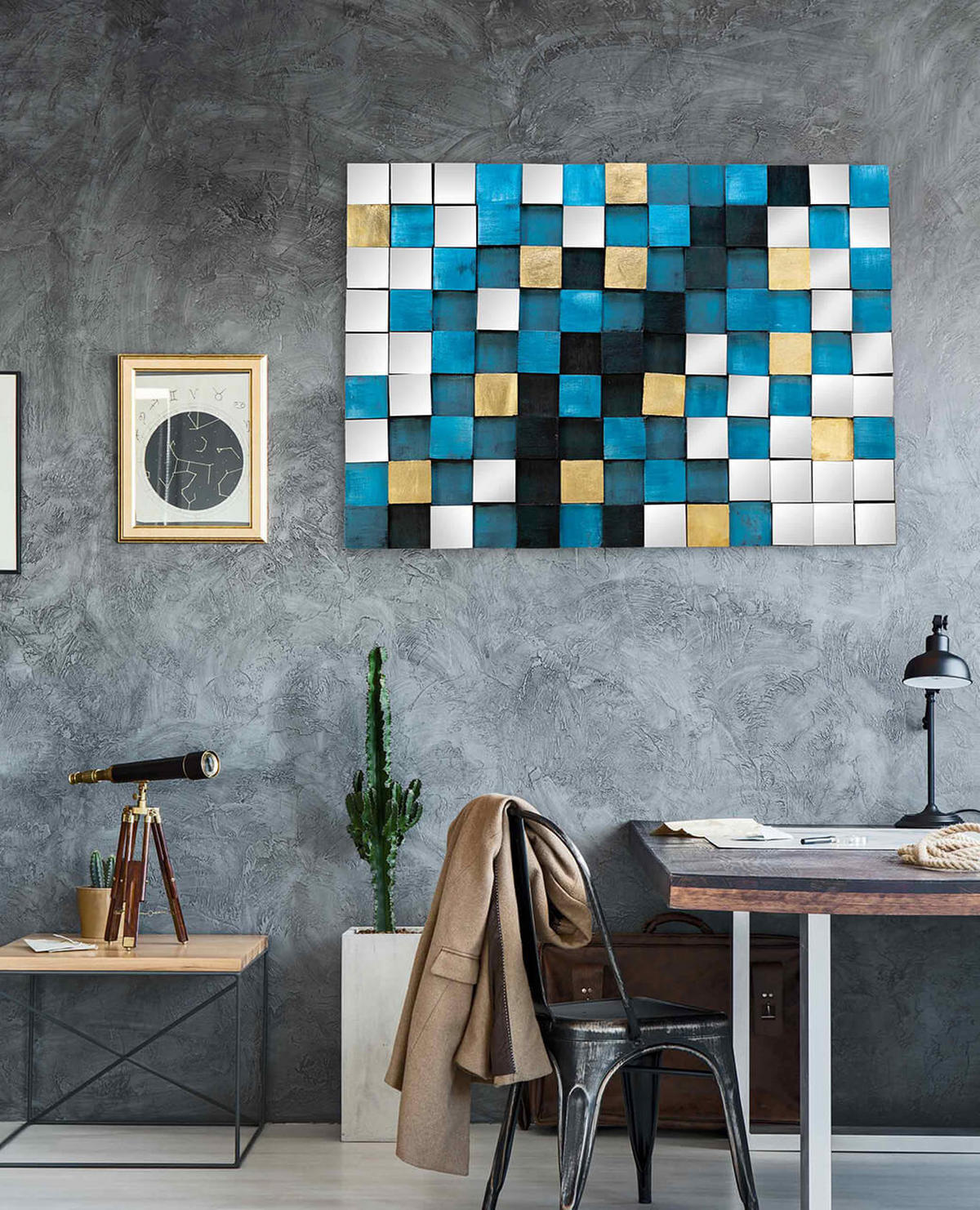 HOLZBILD Blau 100/70 cm - Blau, Holz/Kunststoff (9/70cm) - KUNSTLOFT