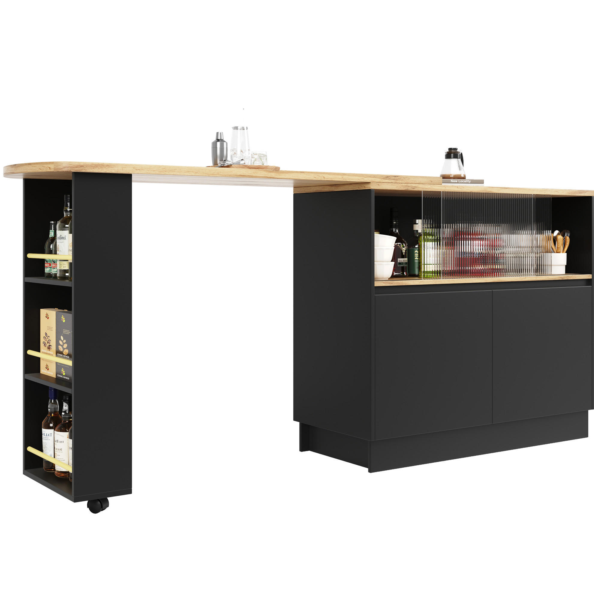 BARTISCH 90/45/100 cm Schwarz drehbares Sideboard aus MDF mit Glasschiebetür - Schwarz, Holzwerkstoff (90/45/100cm) - OKWISH