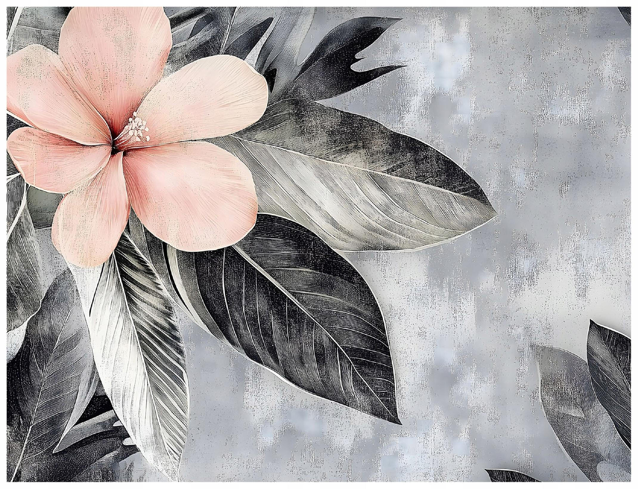 FOTOTAPETE Blumen Beton Blätter Vintage Schlafzimmer 150x105 - Grau, Papier (150/105cm) - Wallarena