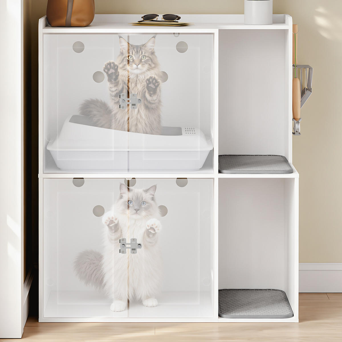KATZENKLO-SCHRANK mit zwei Fächern und Regal HAT09-E-W - Weiß, Holzwerkstoff (45/95.5/80cm) - SoBuy