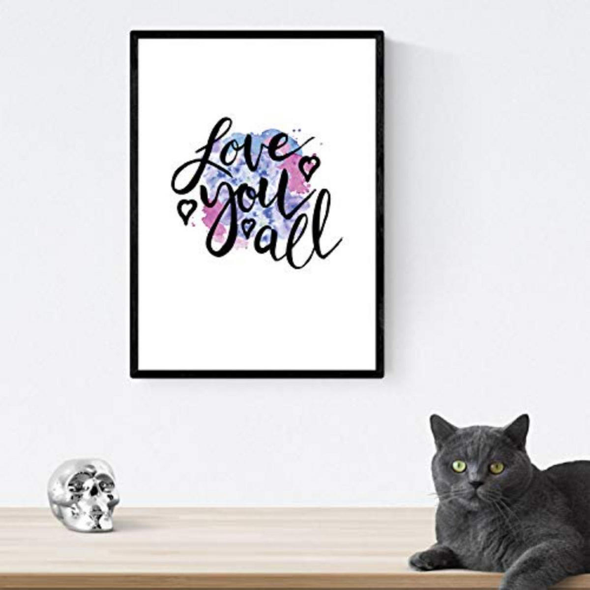 POSTER Set mit 4 glücklich und bunt ‚Ehrfürchtig‘ A4 Schwarzer Rahmen - Schwarz, Papier (29.7/3cm) - Nacnic