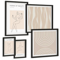 BILDER SET 5er Set - 50x50 cm & 20x30 cm & 40x60 cm Schwarzer Rahmen - Eine Sammlung minimalistischer Formen - Schwarz, Kunststoff (40/60cm) - TULUP