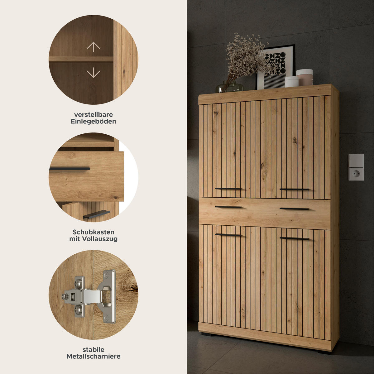 MIDISCHRANK SCOUT (B/H/T: ca. 74/141/31 cm) in Artisan Eiche Nachbildung/Artisan Eiche Nachbildung - Eiche Artisan, Holz (74/141/31cm)