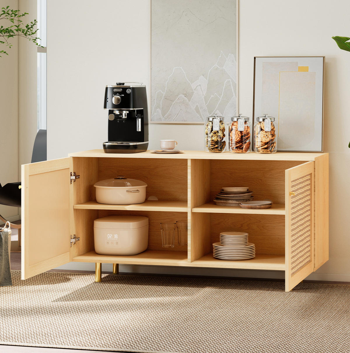 SIDEBOARD 120/40/63 cm aus MDF mit Rattangeflecht Natur - Naturfarben, Holzwerkstoff (120/63/40cm) - Modenvie