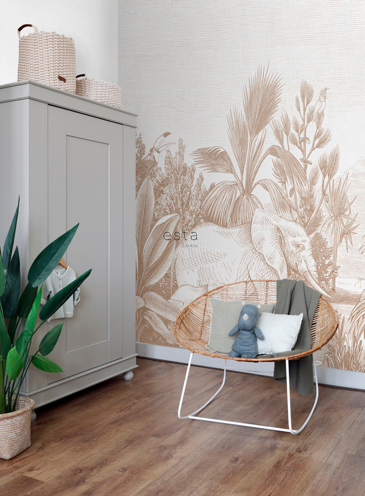 FOTOTAPETE Dschungelmuster 300 x 279 cm - Braun, Papier (300/279cm) - ESTAhome