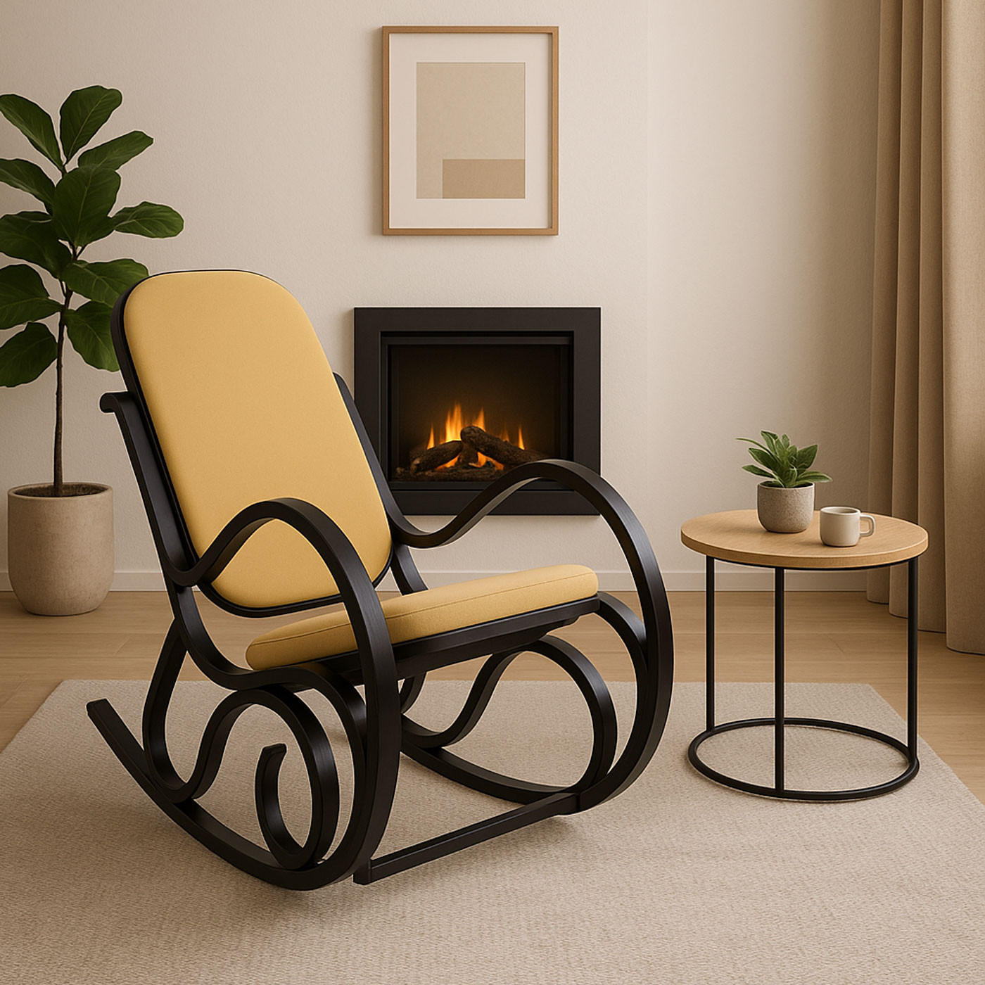 SCHAUKELSTUHL Walnuss Dekor, Gelb - Gelb/Walnussfarben, Holz (55/90/96cm) - MCW