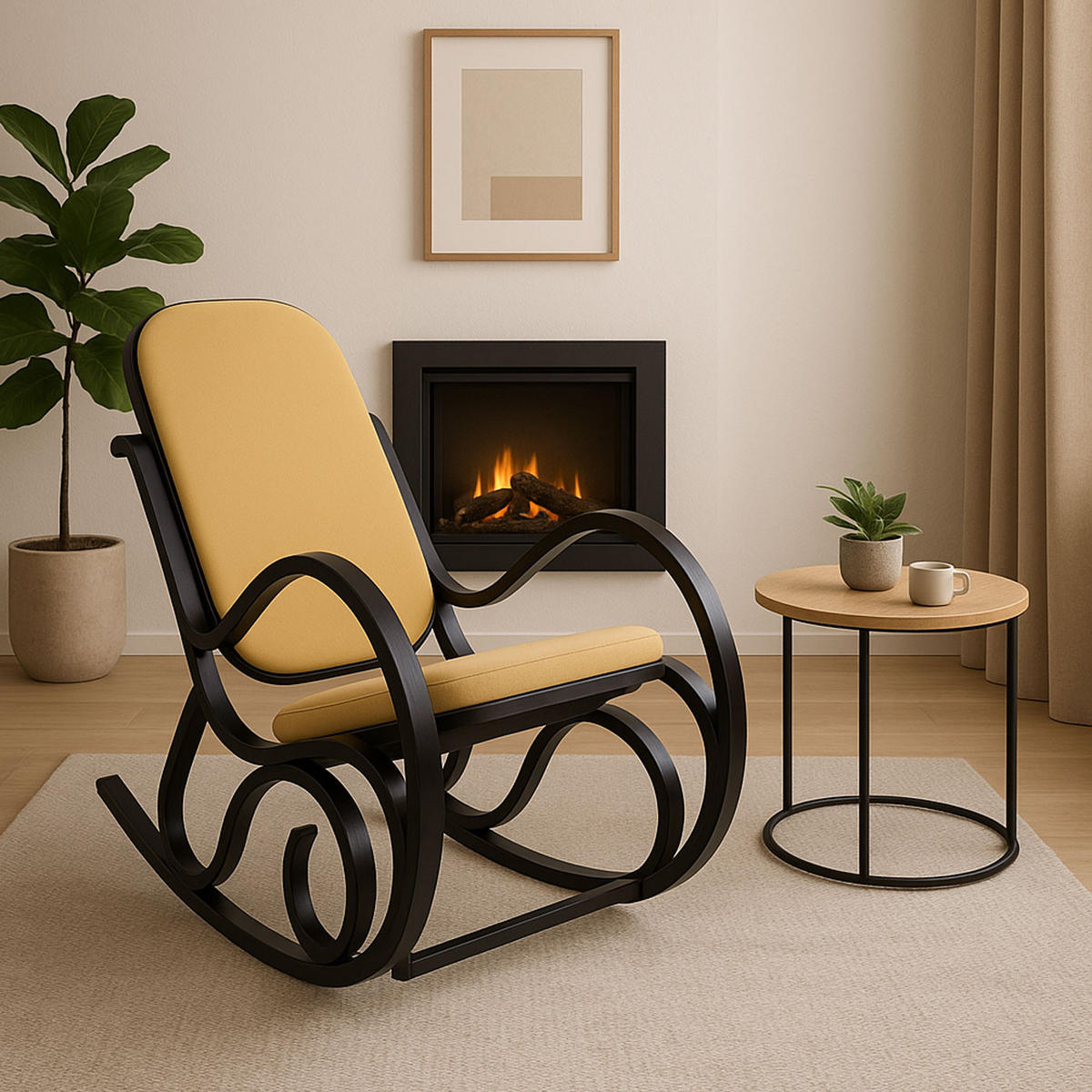 SCHAUKELSTUHL Walnuss Dekor, Gelb - Gelb/Walnussfarben, Holz (55/90/96cm) - MCW