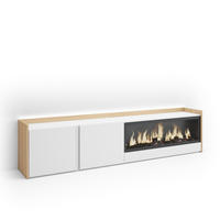 LOWBOARD, Weiß und Eiche, 212/35/50cm, Kamin mit Feuereffekt XXL - Weiß, Holzwerkstoff (212/50/35cm) - Skraut Home