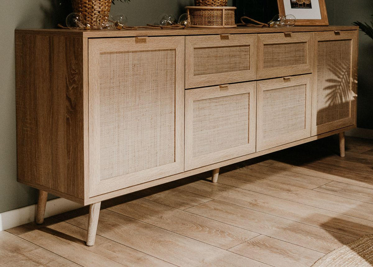 SIDEBOARD Eiche Sonoma, Bast-Dekor 180 cm, Kommode skandinavisch - Eichefarben, Holz/Holzwerkstoff (180/71/40cm) - Furn.Design